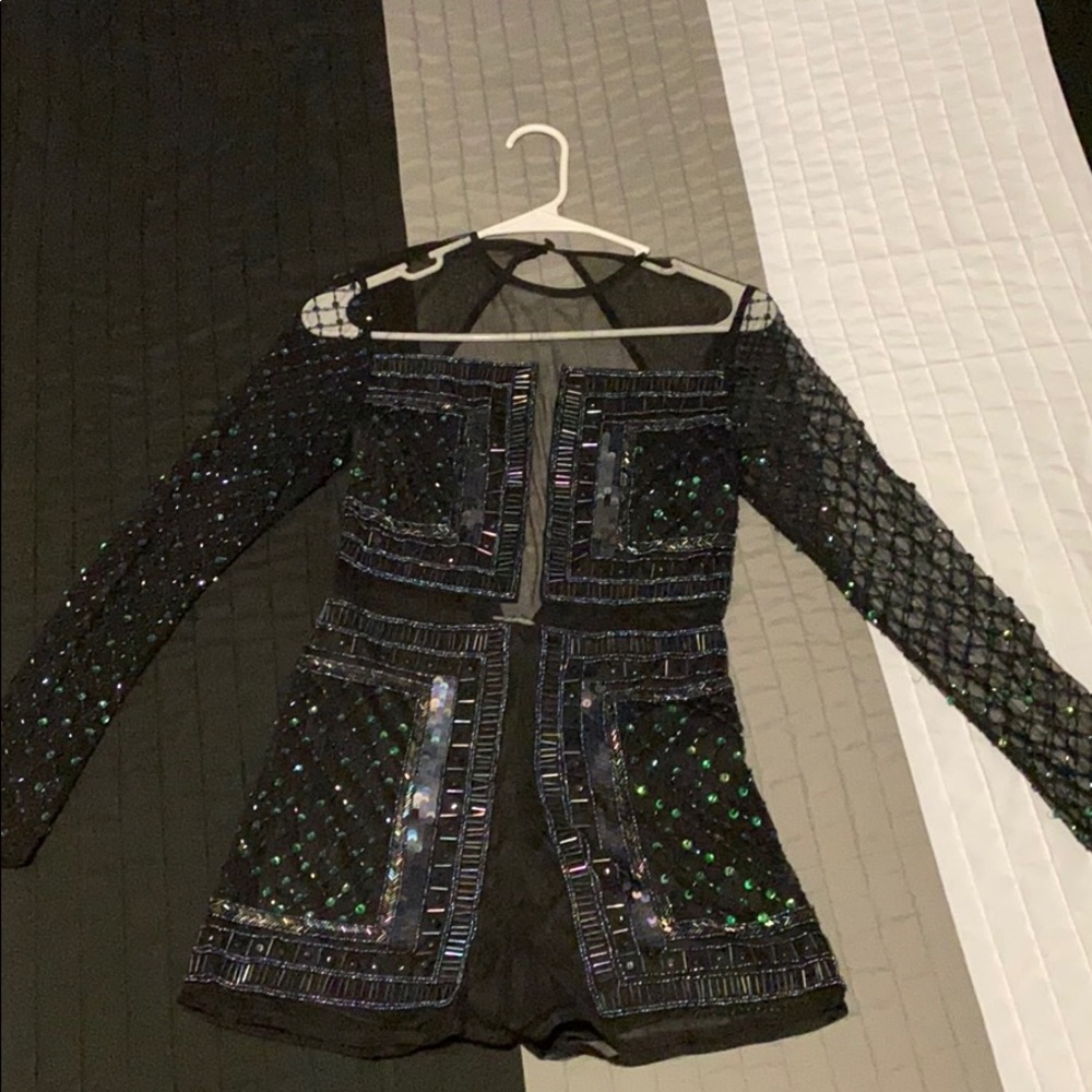 Backless Sequin/ Mesh Romper